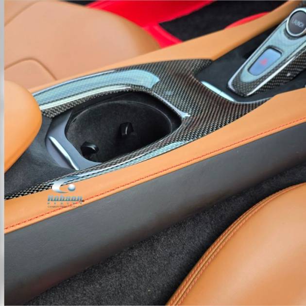 Ferrari Portofino Premium Plain Carbon Fiber Center Console Upper Cup Holder Panel (core exchange required)