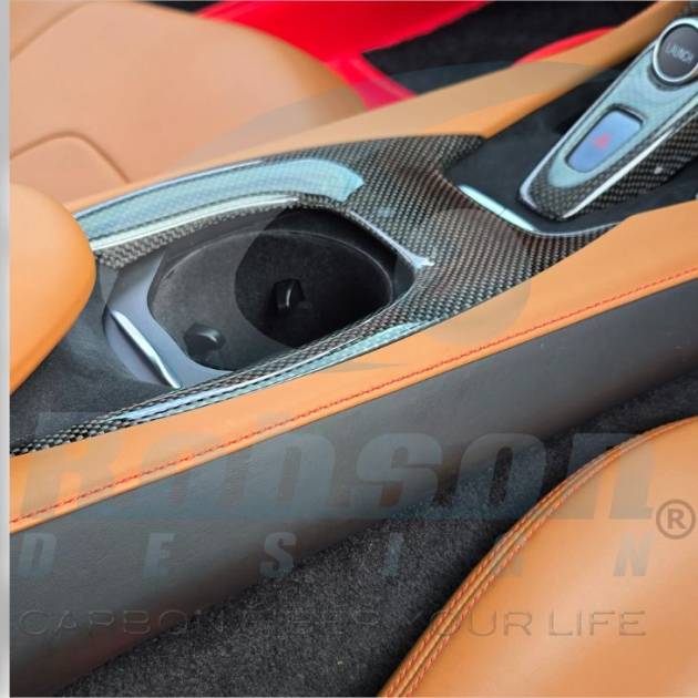 Ferrari Portofino Premium Plain Carbon Fiber Center Console Upper Cup Holder Panel (core exchange required)